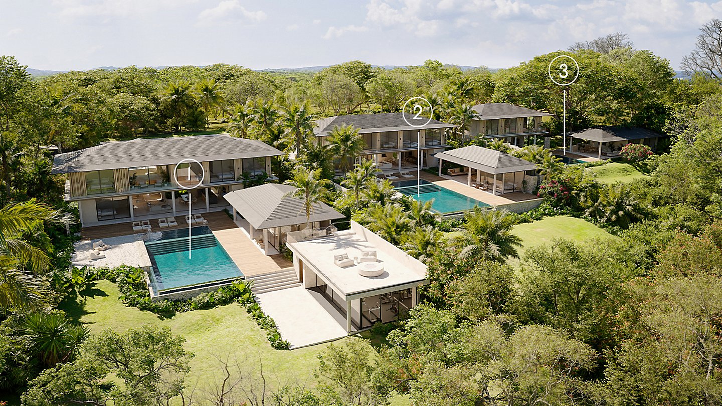 12439-Les villas vues du côté de la piscine et du jardin