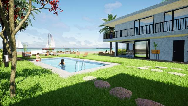 A Playa del Coco, terrain à vendre avec une villa et 3 petites maisons en front de mer...