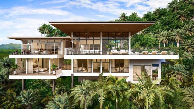 Villa neuve en vente au Costa Rica, agrémentée d'une jolie vue sur la mer et la nature.