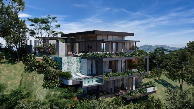 Luxueuse villa en vente à Tamarindo, agrémentée d'une vue mer et d'une piscine à cascade...